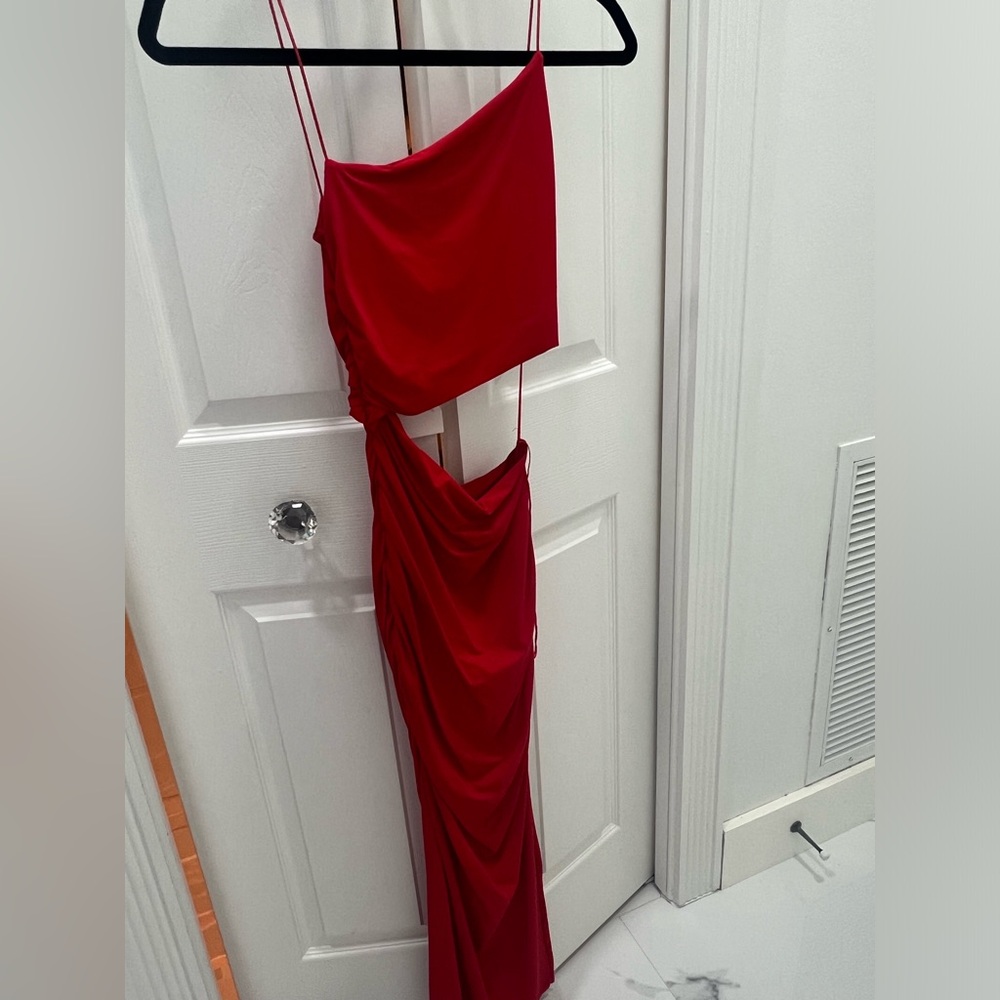 Zara red open side jersey long dress
